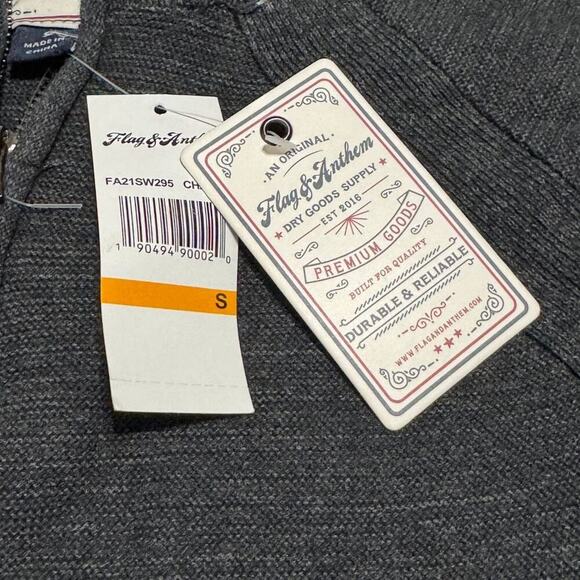 FLAG & ANTHEM Mens 1/4 Zip Pullover Sweater Gray Heather 100% Cotton NWT S - Picture 4 of 5